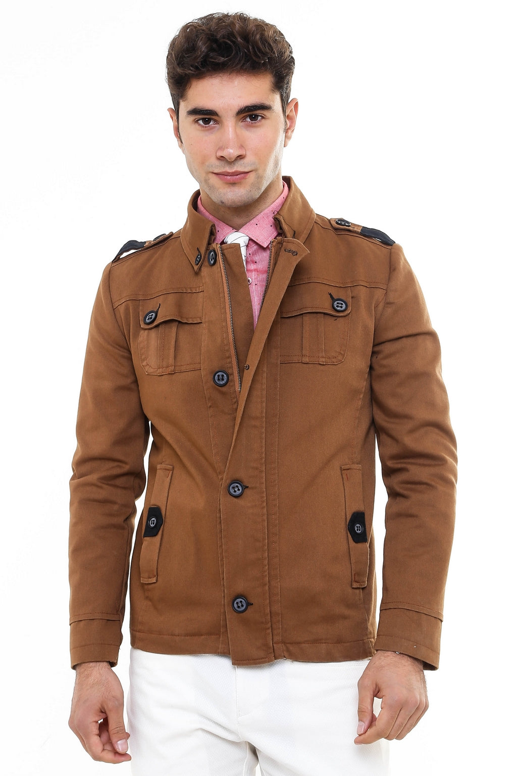 WSS Epaulette 4 Pockets Washed Tan Coat- - Amadora