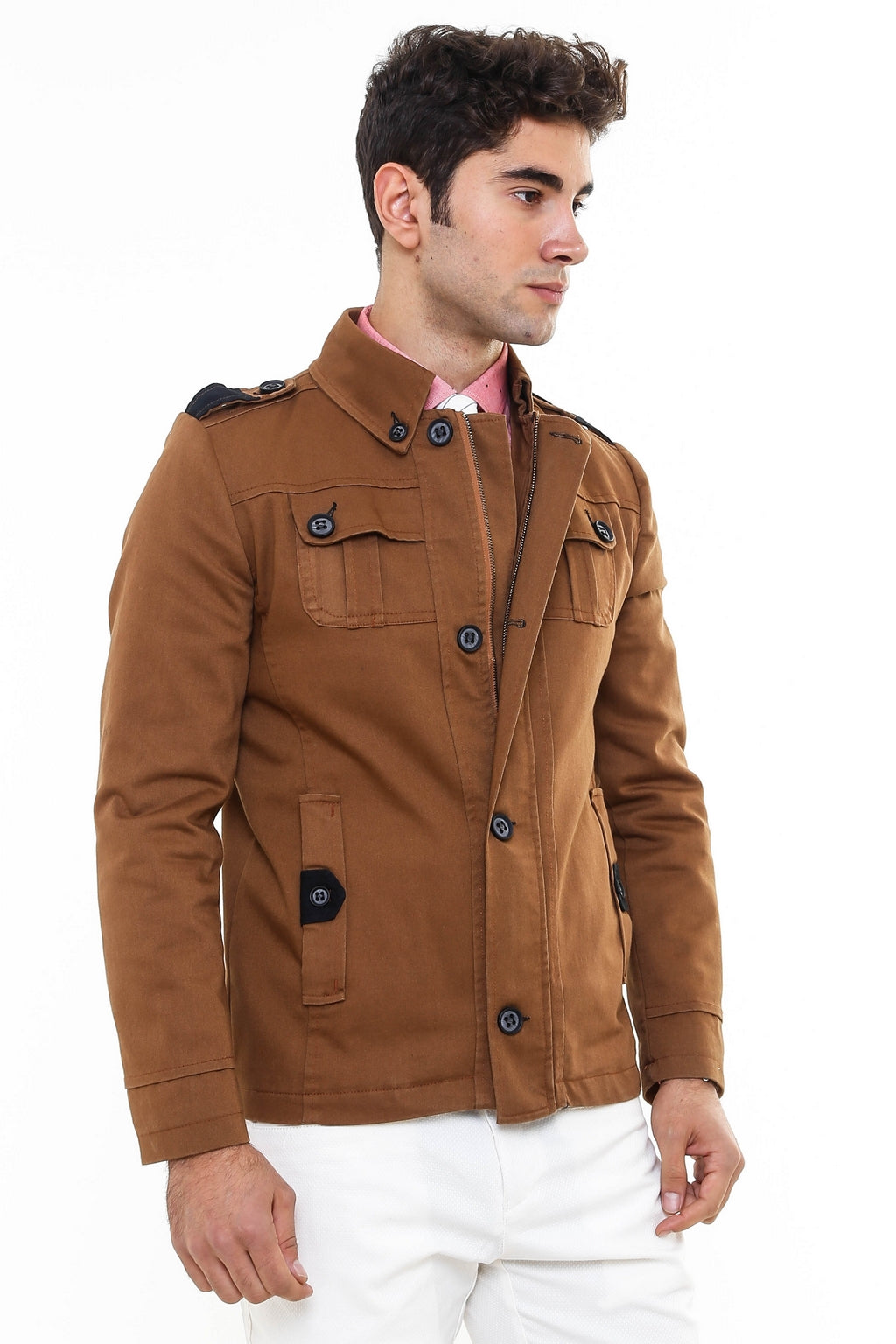 WSS Epaulette 4 Pockets Washed Tan Coat- - Amadora