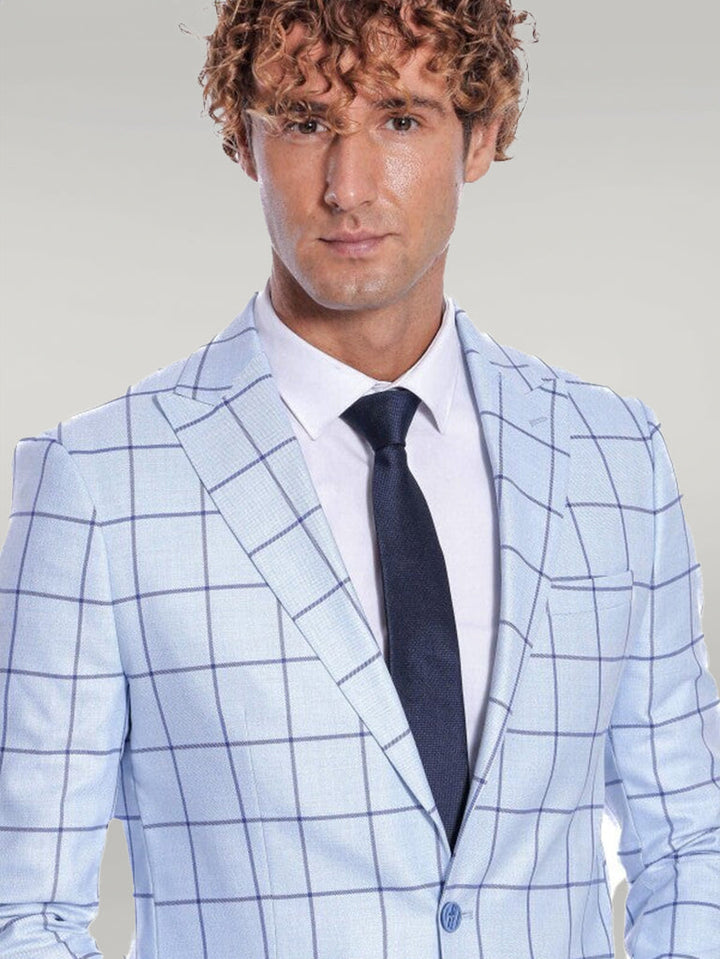 WSS Plaid Slim Fit Light Blue Men Blazer  - Singen