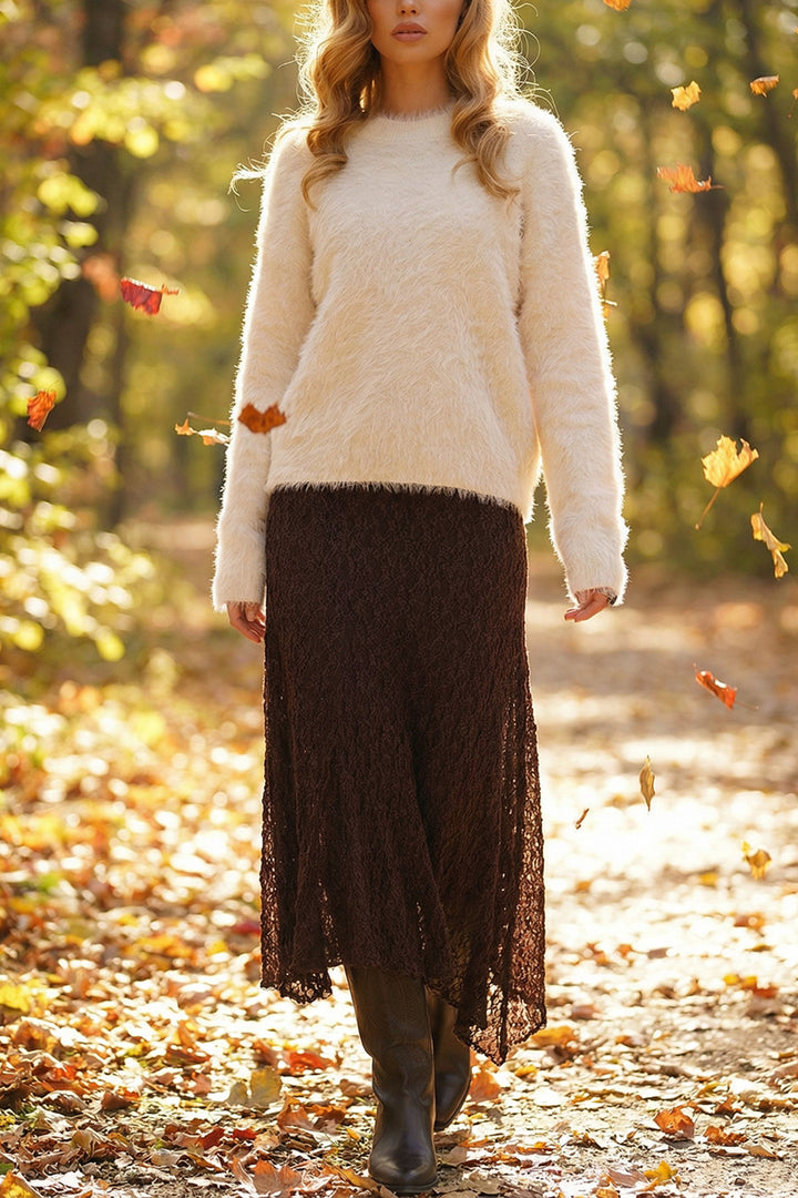 Bitter Coffee Asymmetric Cut Lace Skirt Lined Inside BCHZCK-251260 - Huejutla de Reyes