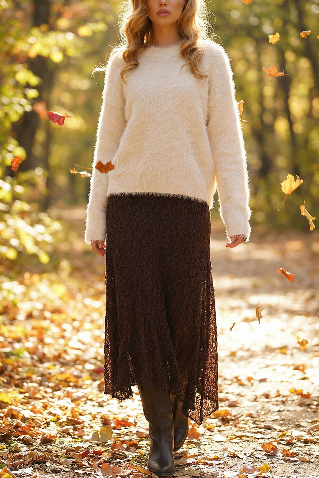 Bitter Coffee Asymmetric Cut Lace Skirt Lined Inside BCHZCK-251260 - Neuilly-sur-Marne