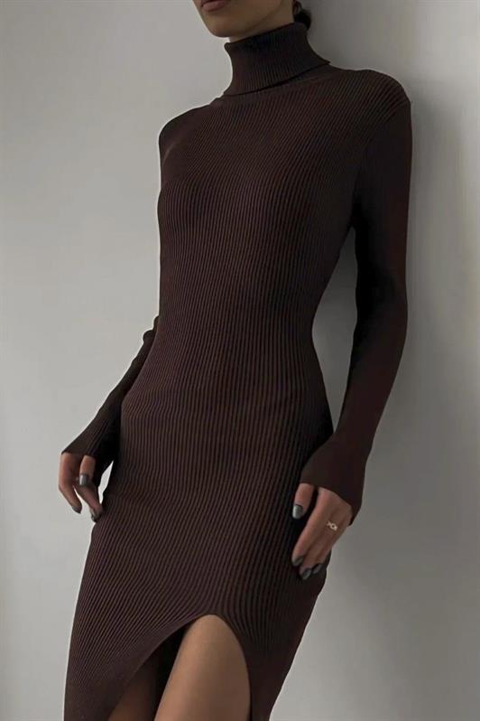 MDX Bitter Coffee Fisherman Collar Slit Women's Dress MG1735 - La Vergne