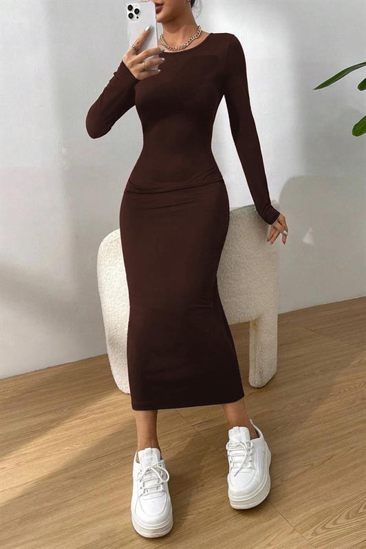 MDX Bitter Coffee Basic Half Fisherman Long Sleeve Dress MG1947 - ’s-Hertogenbosch