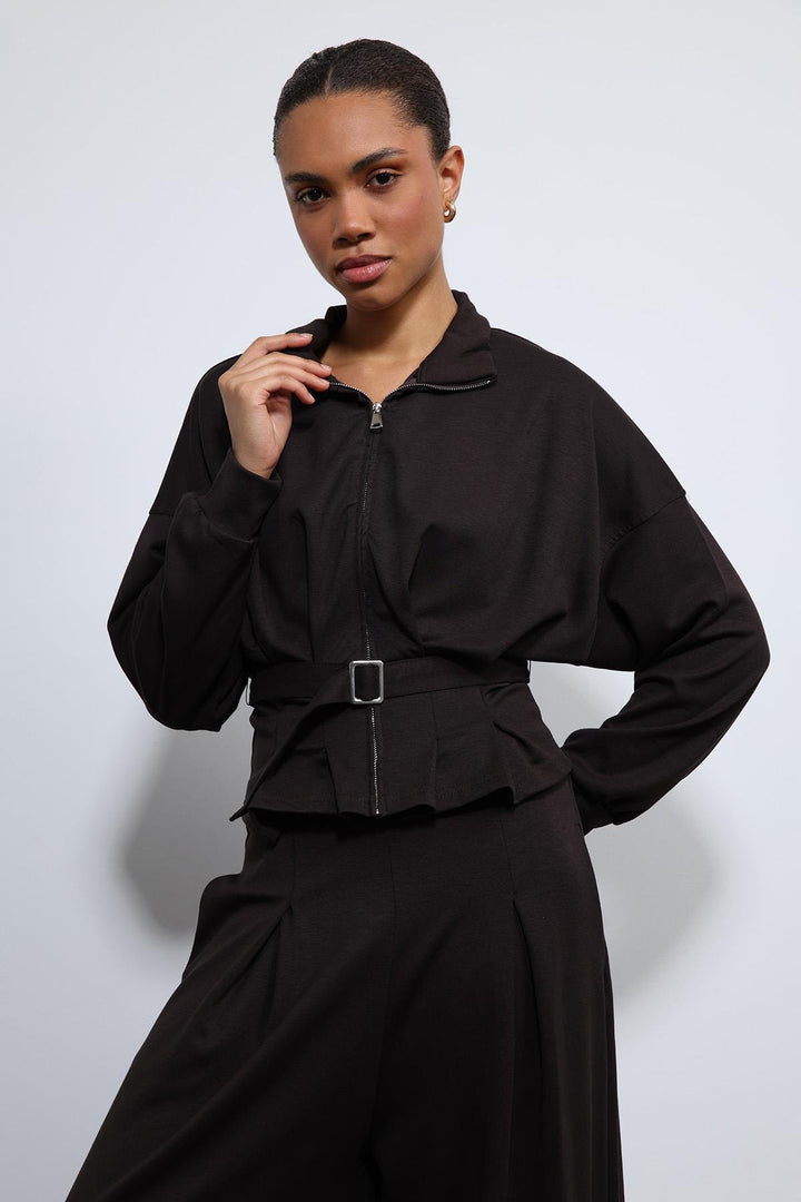 ANT Antioch Acı Kahve Bel Kemerli Geniş Paça Pantolonlu Takım - North Charleston