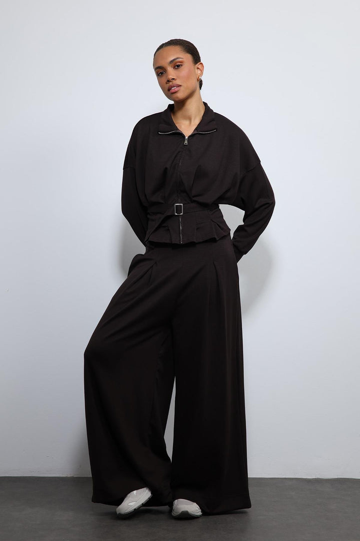 ANT Antioch Acı Kahve Bel Kemerli Geniş Paça Pantolonlu Takım - North Charleston