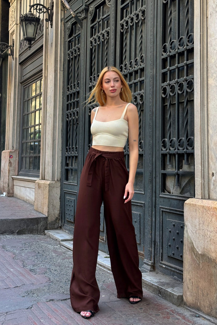 Bitter Coffee High Waisted Wide Leg Palazzo Summer Pants BCPK-2510000 - North Port