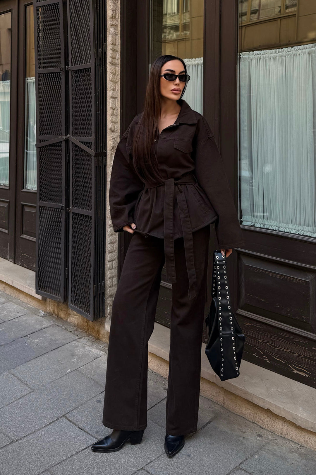 Bitter Coffee Belted Jacket and Pants Gabardine Suit BCDF-25DF4500 - Cento