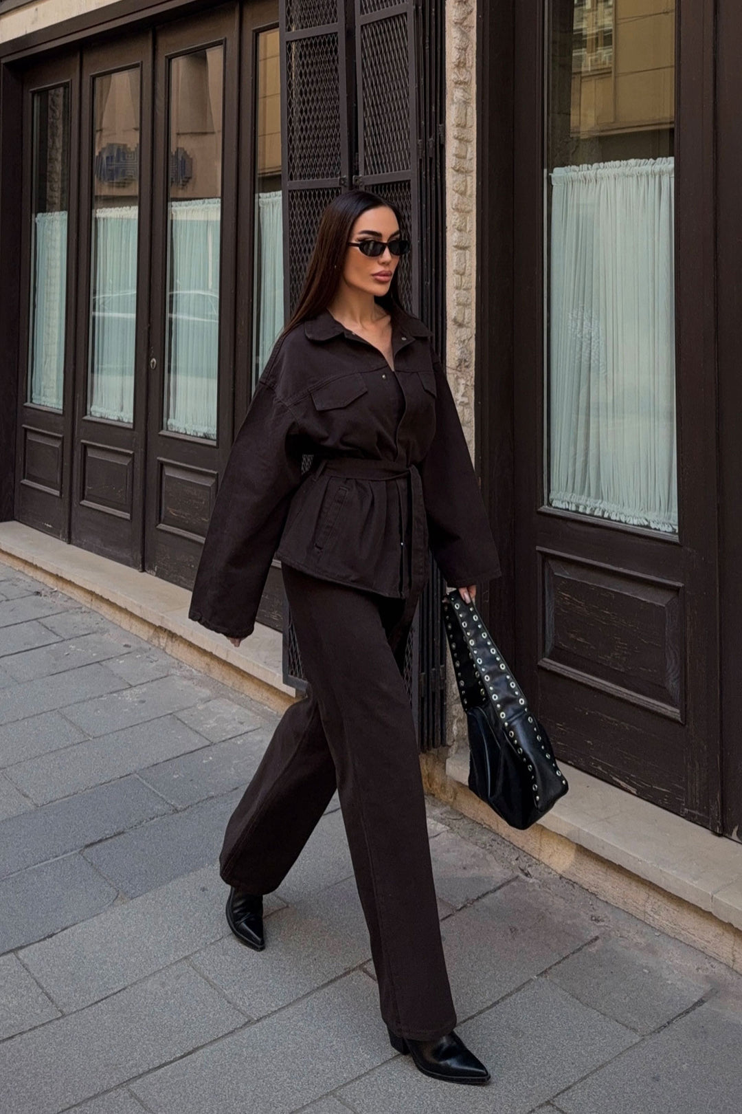Bitter Coffee Belted Jacket and Pants Gabardine Suit BCDF-25DF4500 - Cento