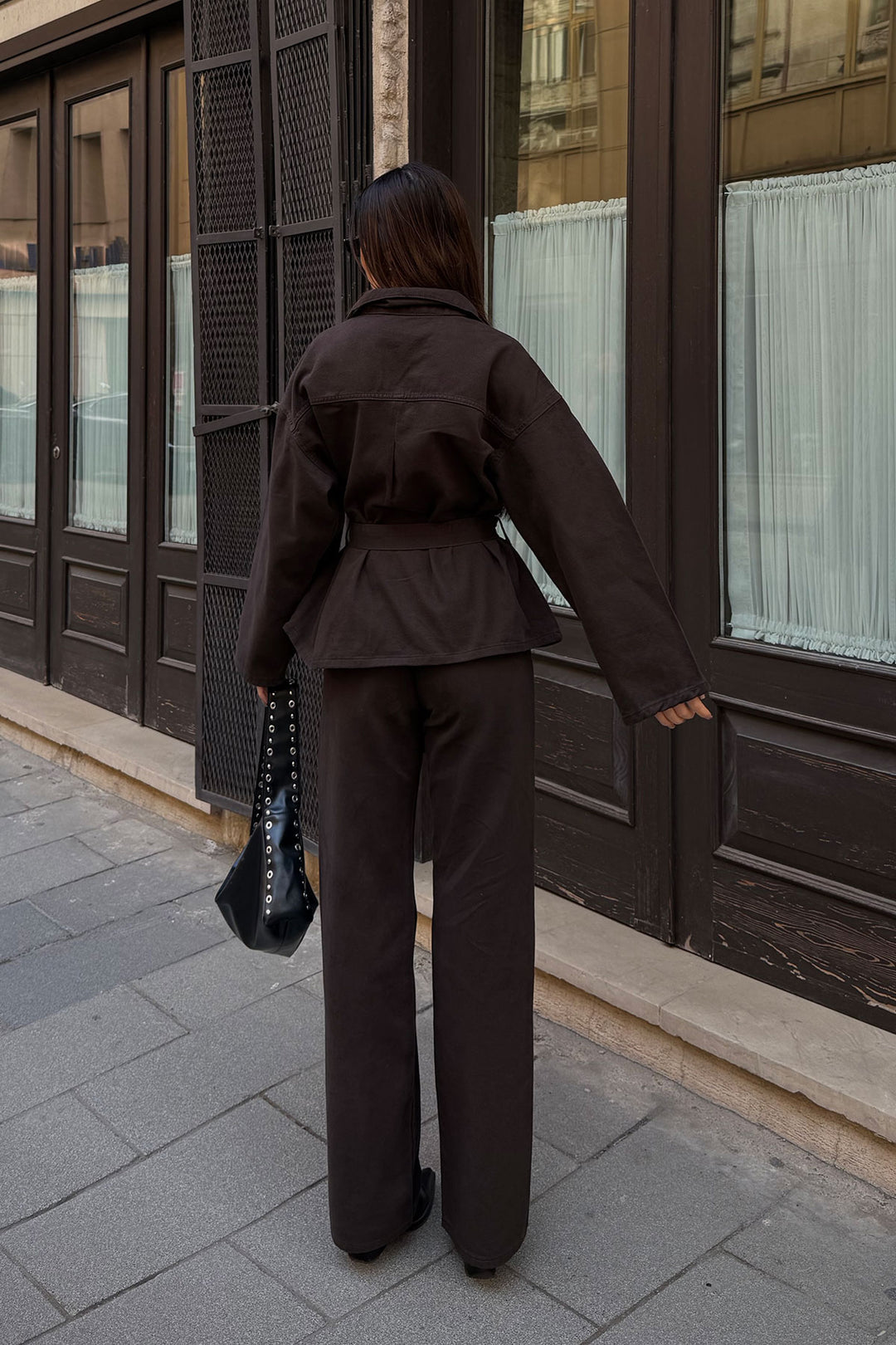 Bitter Coffee Belted Jacket and Pants Gabardine Suit BCDF-25DF4500 - Cento