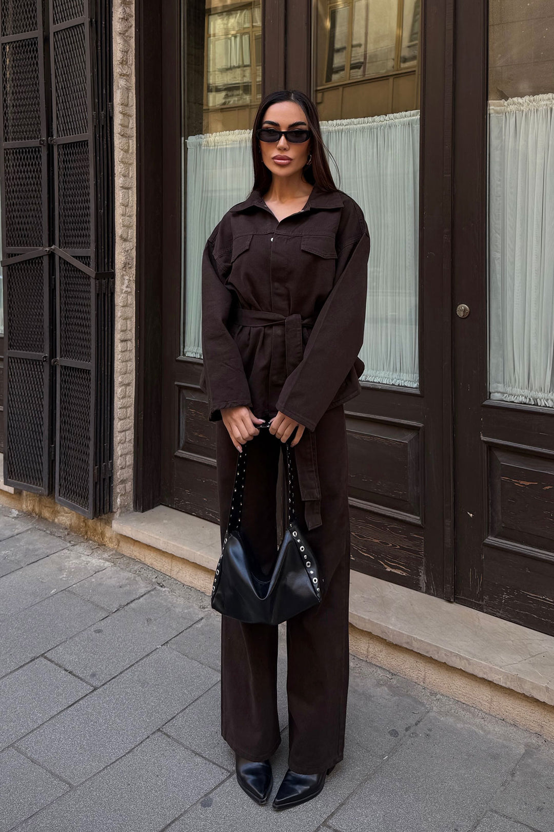 Bitter Coffee Belted Jacket and Pants Gabardine Suit BCDF-25DF4500 - Cento