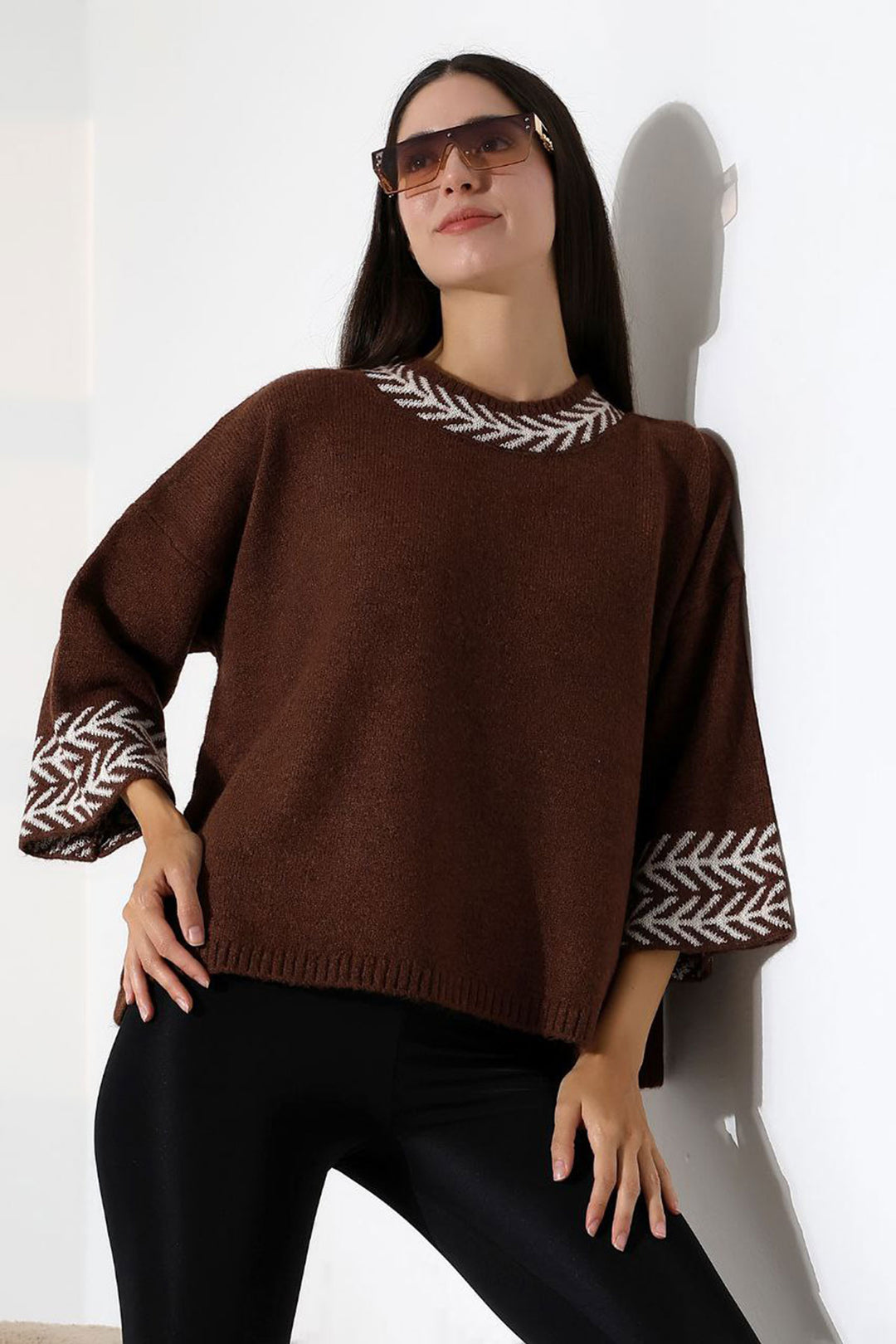 Bitter Coffee Bicycle Neck Patterned Sweater BCES-252038 - Marcianise