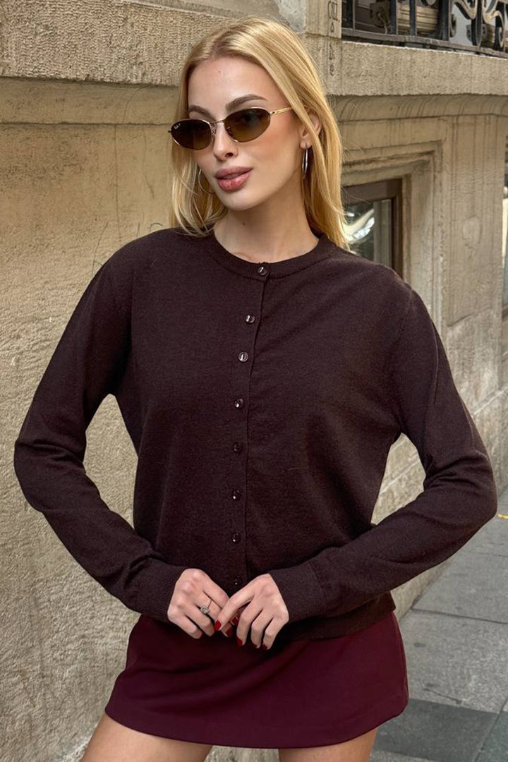 BCHZCK-251267 Bitter Coffee Bicycle Neck Buttoned Cardigan Sweater - Huesca