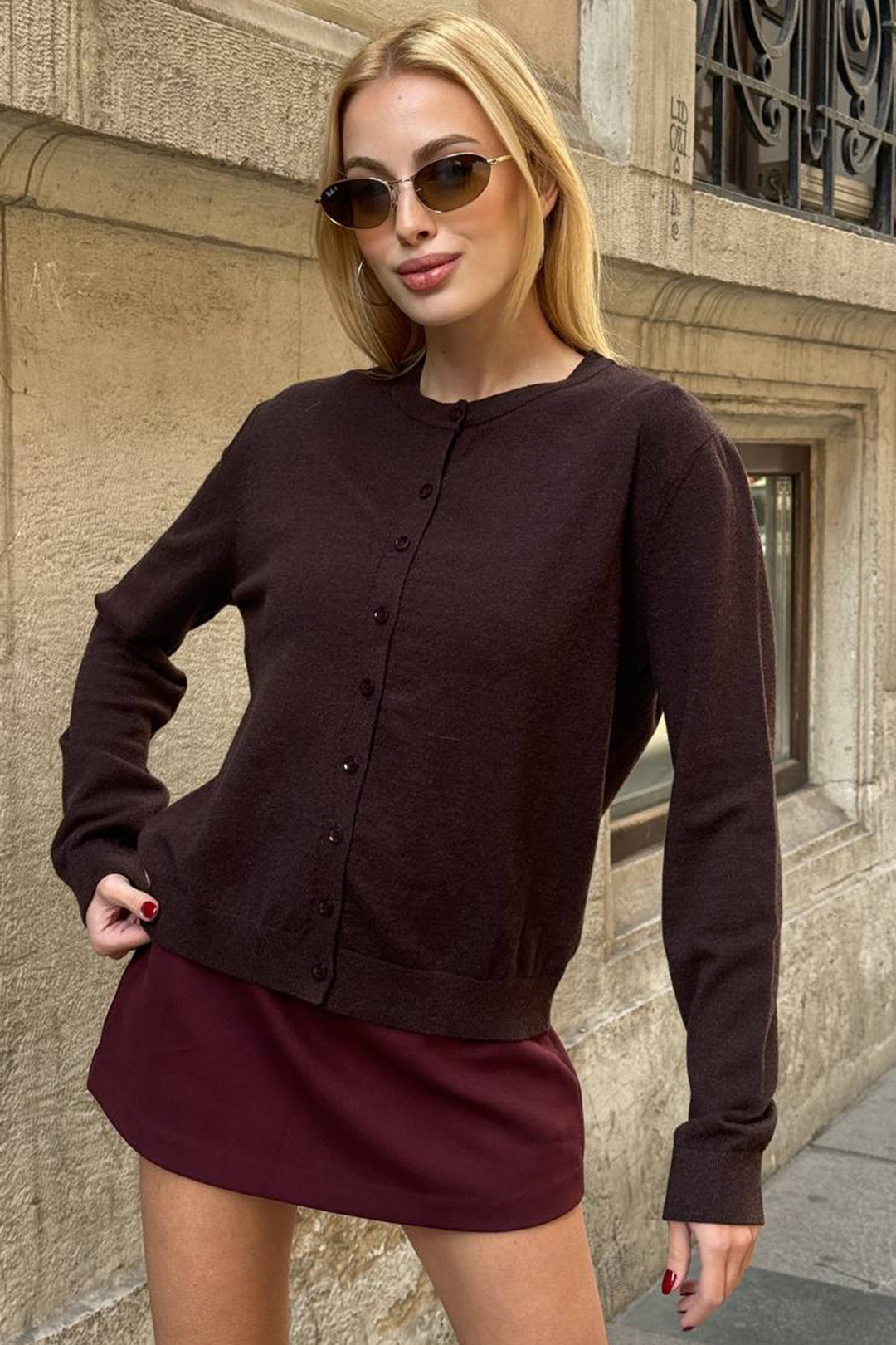 BCHZCK-251267 Bitter Coffee Bicycle Neck Buttoned Cardigan Sweater - Huesca