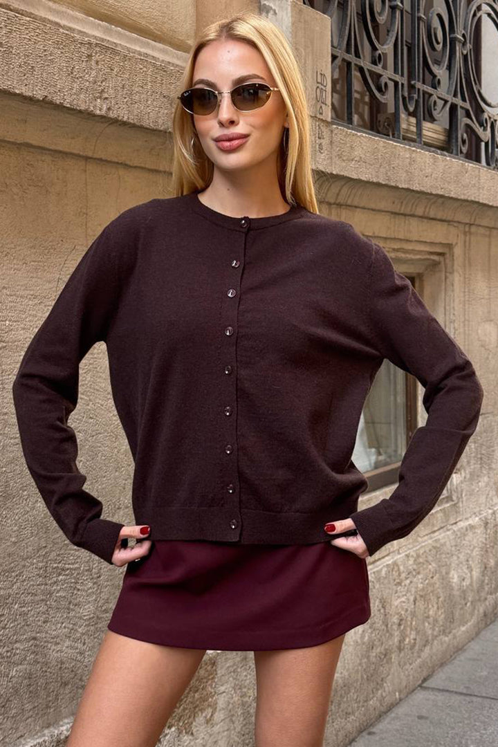 BCHZCK-251267 Bitter Coffee Bicycle Neck Buttoned Cardigan Sweater - Huesca