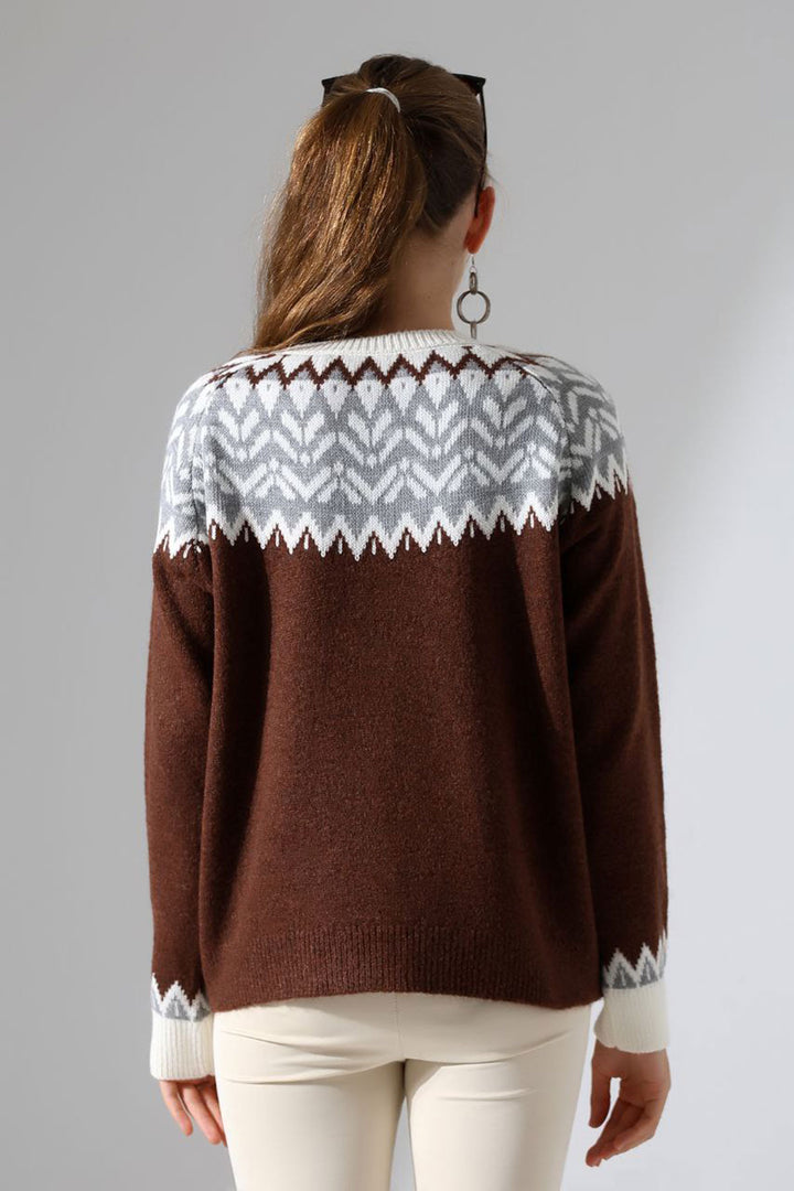 Bitter Coffee Bicycle Neck Snow Patterned Sweater BCES-252028 - Carson