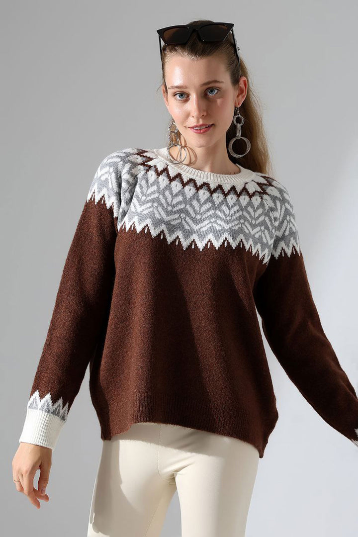 Bitter Coffee Bicycle Neck Snow Patterned Sweater BCES-252028 - Carson