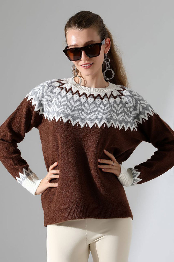 Bitter Coffee Bicycle Neck Snow Patterned Sweater BCES-252028 - Carson