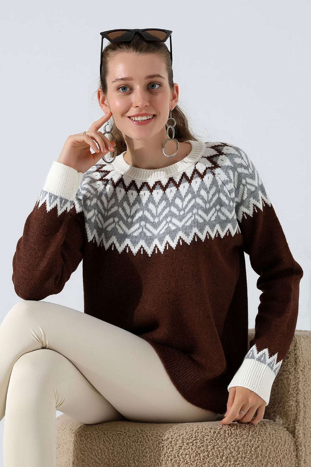 Bitter Coffee Bicycle Neck Snow Patterned Sweater BCES-252028 - Carson