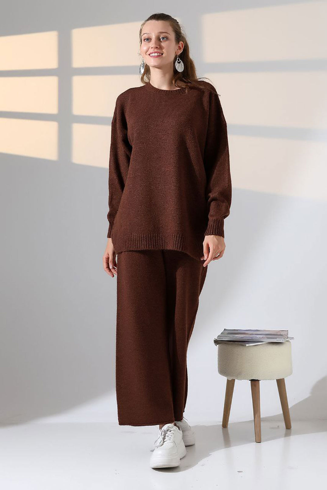 Bitter Coffee Bicycle Collar Sweater and Wide Leg Pants Top Bottom Knit Set BCES-252005 - Mérignac