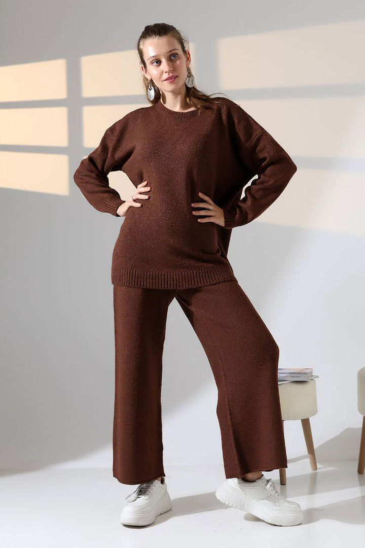 Bitter Coffee Bicycle Collar Sweater and Wide Leg Pants Top Bottom Knit Set BCES-252005 - Mérignac