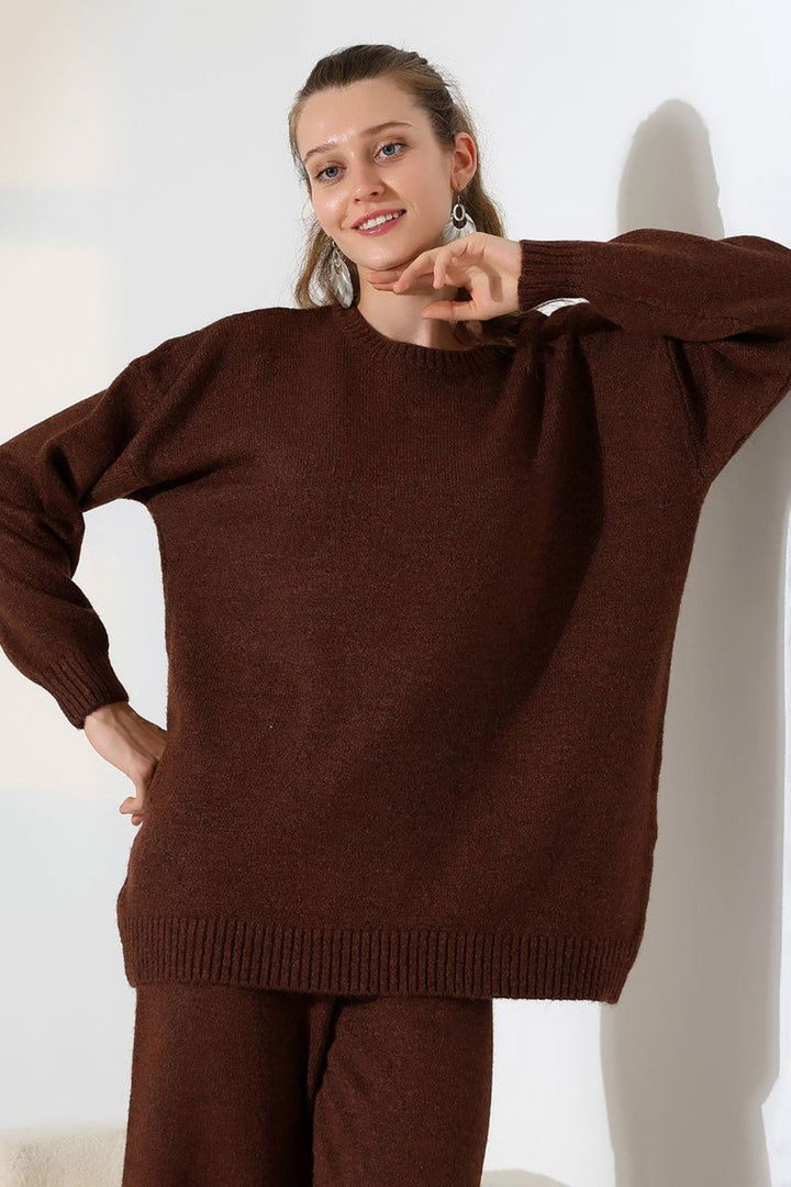 Bitter Coffee Bicycle Collar Sweater and Wide Leg Pants Top Bottom Knit Set BCES-252005 - Mérignac