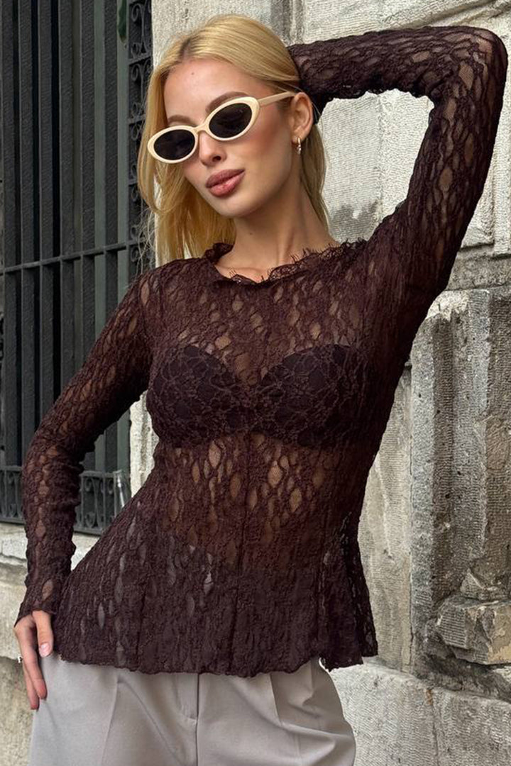 BCHZCK-251263 Bitter Coffee Bicycle Collar Pin Detailed Tulle Blouse - Belfast