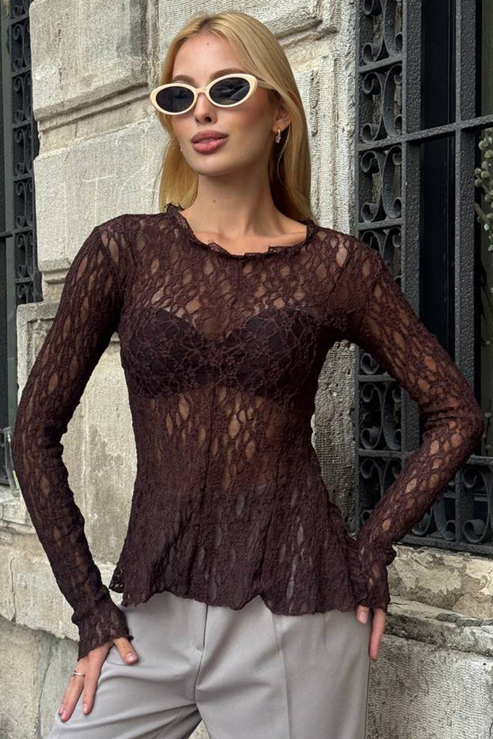 BCHZCK-251263 Bitter Coffee Bicycle Collar Pin Detailed Tulle Blouse - Belfast