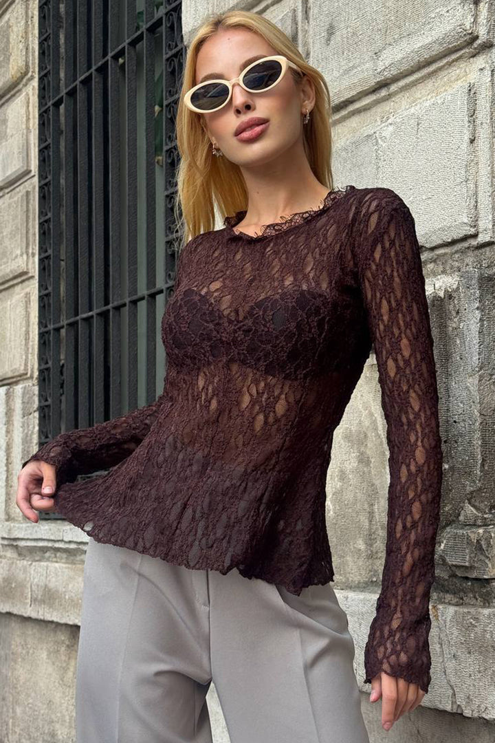 BCHZCK-251263 Bitter Coffee Bicycle Collar Pin Detailed Tulle Blouse - Belfast