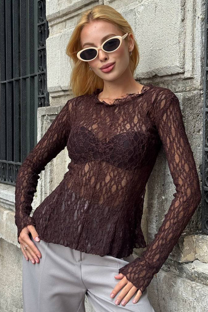 BCHZCK-251263 Bitter Coffee Bicycle Collar Pin Detailed Tulle Blouse - Belfast