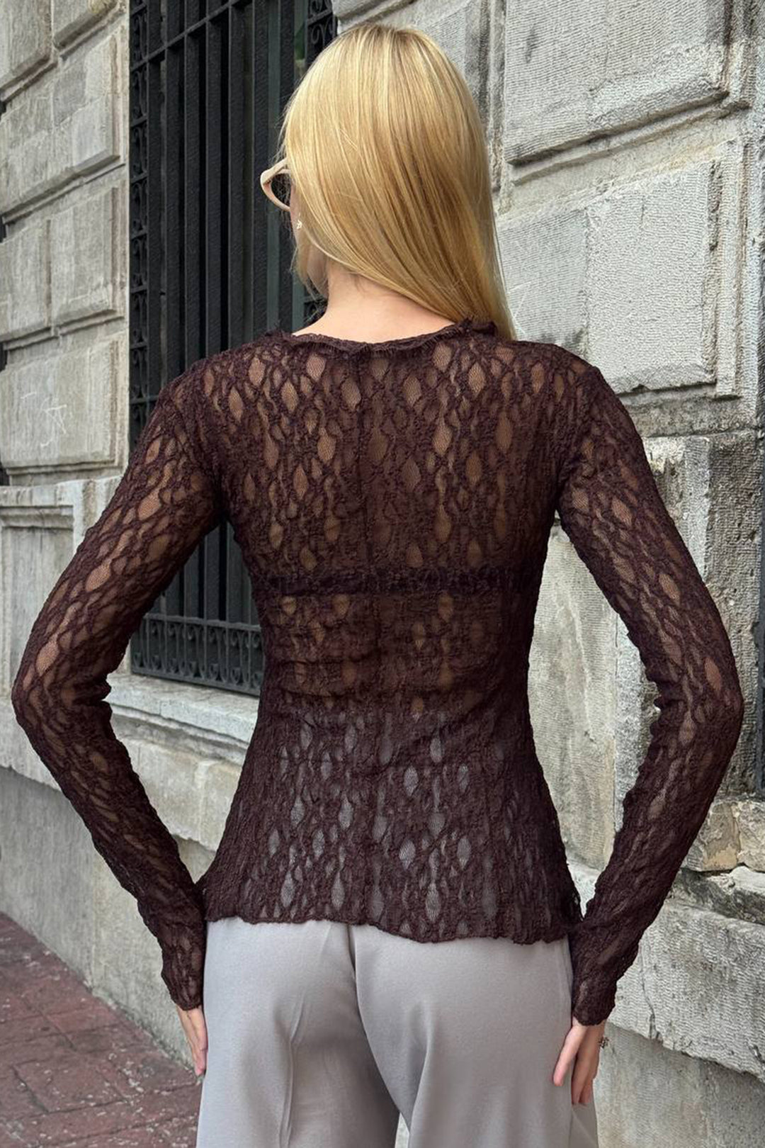 BCHZCK-251263 Bitter Coffee Bicycle Collar Pin Detailed Tulle Blouse - Belfast