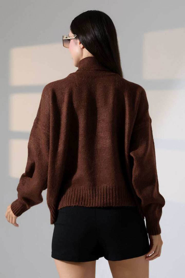 Bitter Coffee Turtleneck Soft Textured Knit Sweater BCES-252023 - Rochester