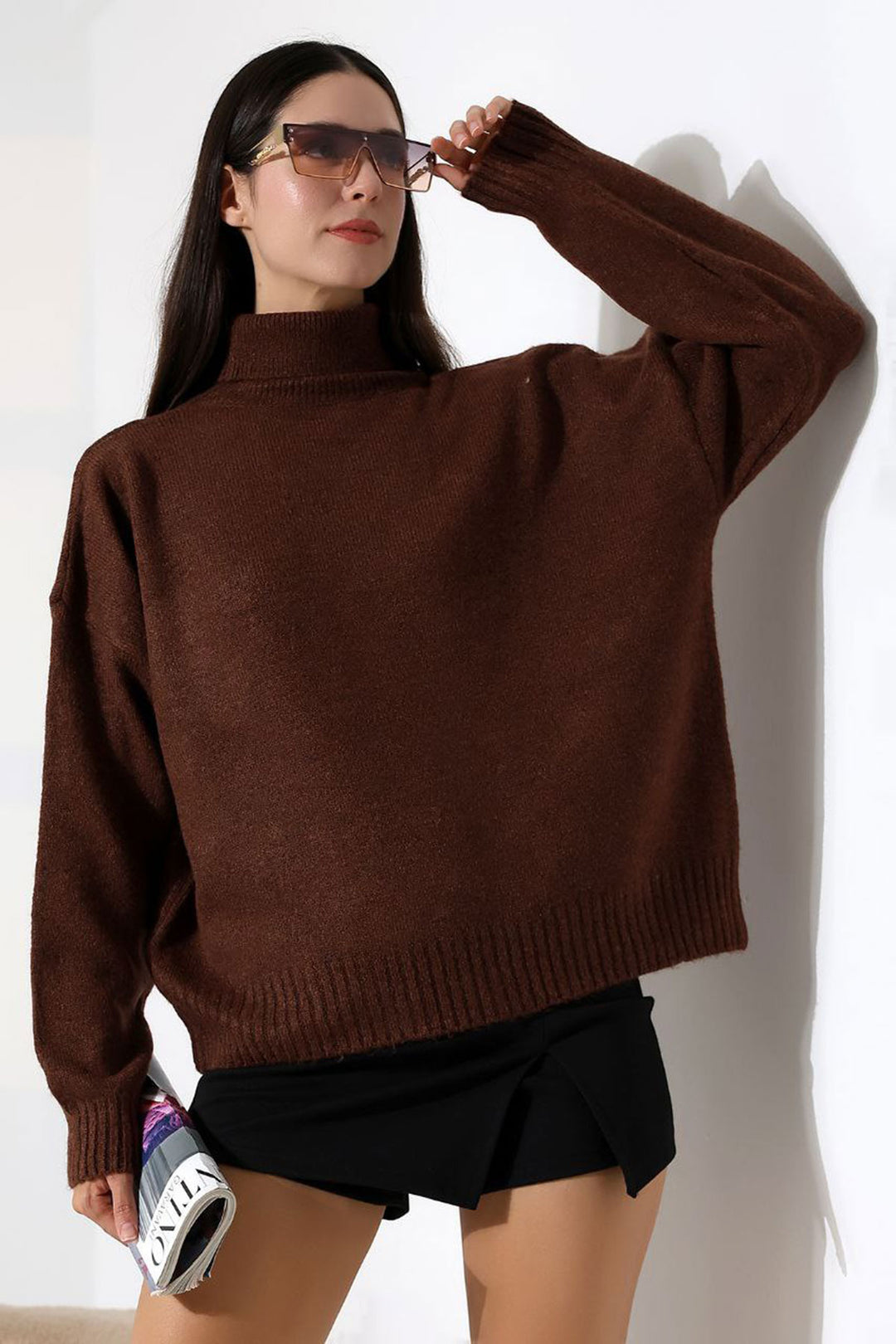 Bitter Coffee Turtleneck Soft Textured Knit Sweater BCES-252023 - Rochester