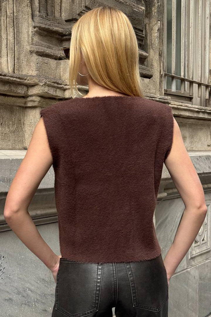 BCHZCK-251262 Painful Coffee Double Pocket Gold Buttoned Soft Vest Blouse - Sheboygan