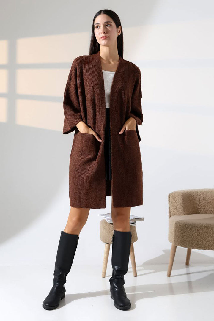 Bitter Coffee Double Pocket Half Sleeve Long Length Cardigan BCES-252019 - Oosterhout