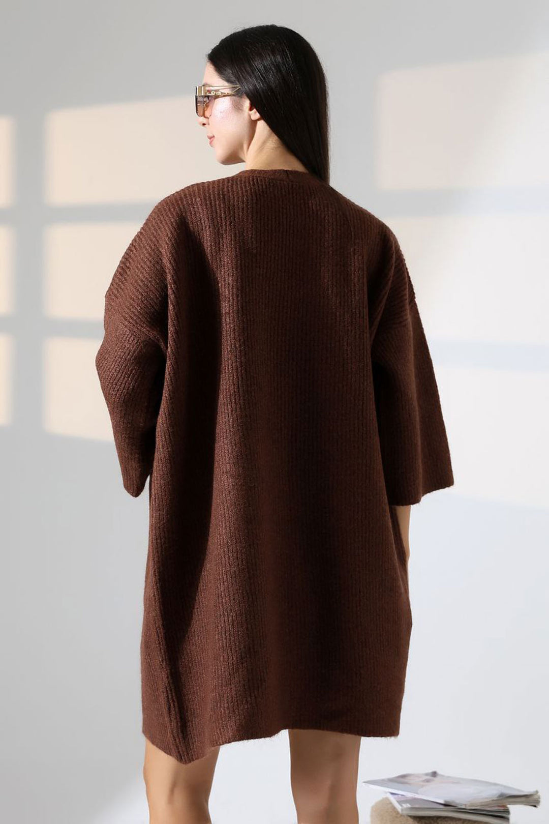 Bitter Coffee Double Pocket Half Sleeve Long Length Cardigan BCES-252019 - Oosterhout