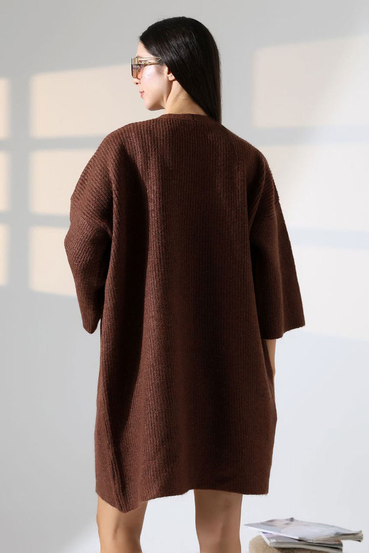 Bitter Coffee Double Pocket Half Sleeve Long Length Cardigan BCES-252019 - Oosterhout