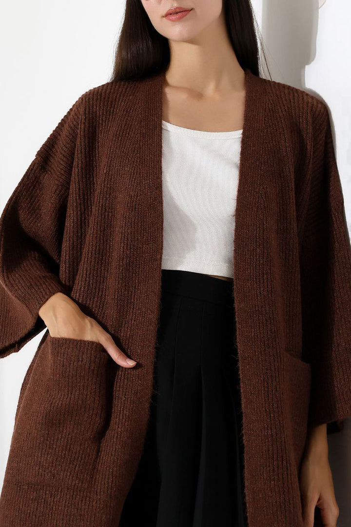 Bitter Coffee Double Pocket Half Sleeve Long Length Cardigan BCES-252019 - Oosterhout