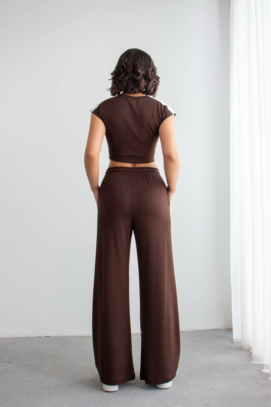 Acı Kahve Çizgili Modal Kumaş Crop Alt Üst Takım - Bergisch Gladbach