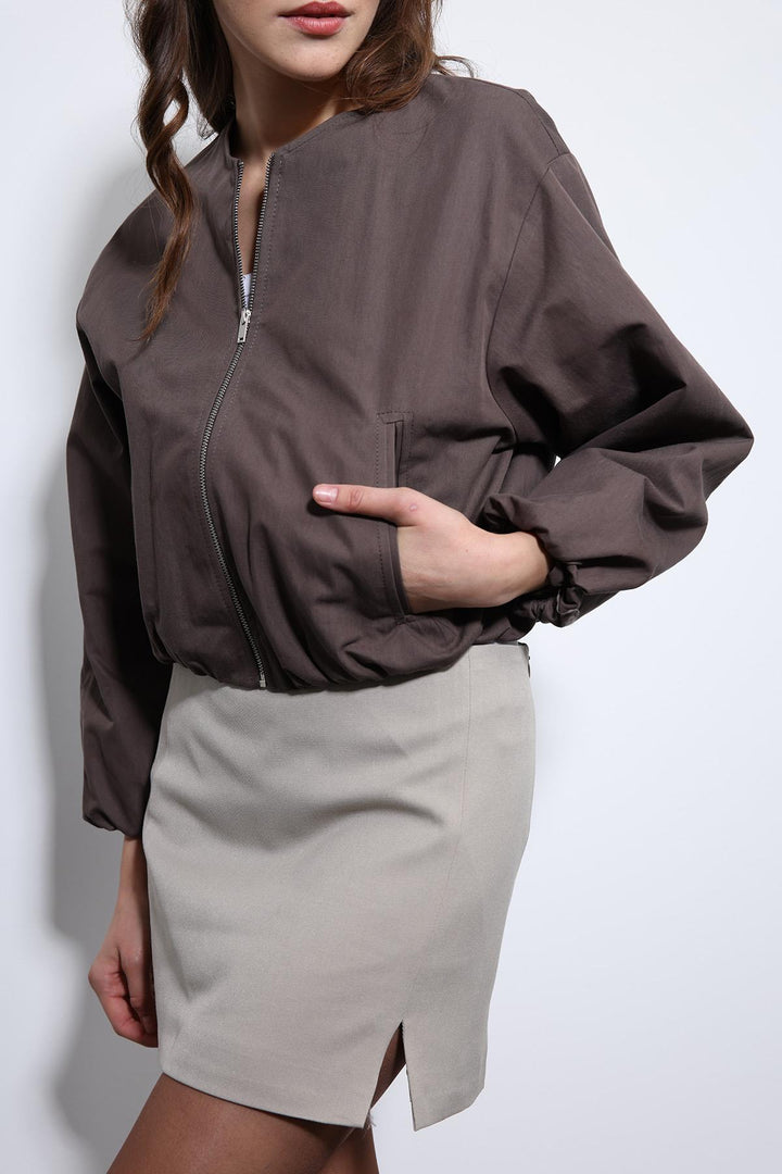 ANT Antioch Acı Kahve Crop Kadın Bomber Mont - Le Blanc-Mesnil