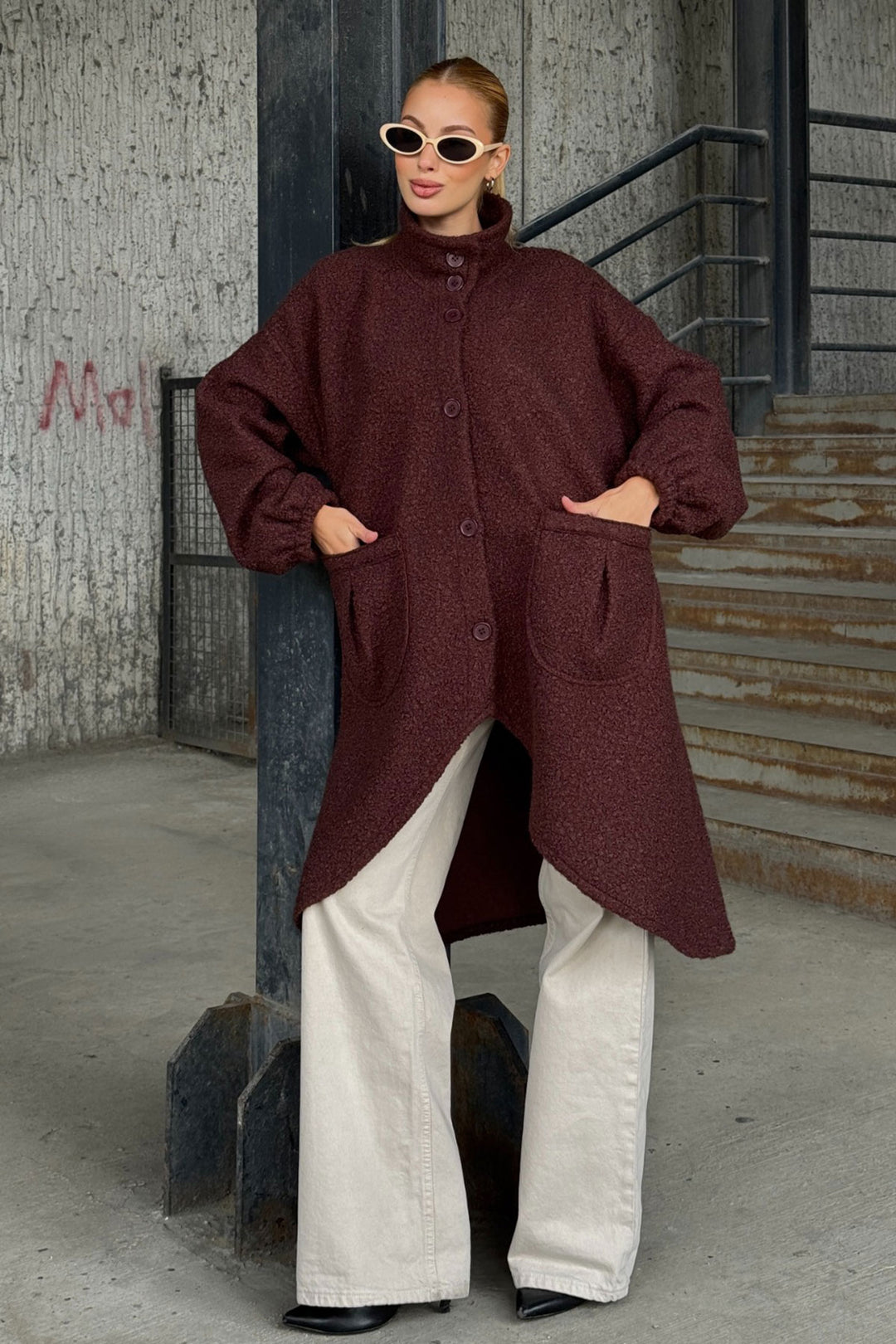 Bitter Coffee Wide Double Pocket Thick Boucle Fabric Winter Jacket BCVL-25V600 - Bletchley