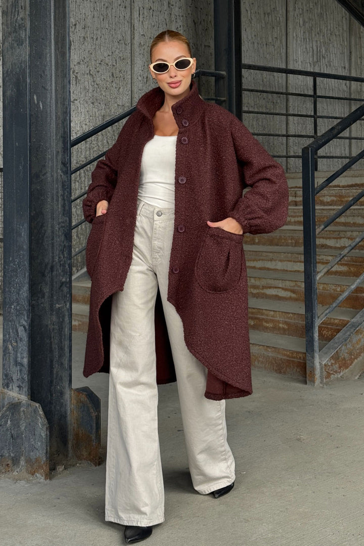 Bitter Coffee Wide Double Pocket Thick Boucle Fabric Winter Jacket BCVL-25V600 - Bletchley