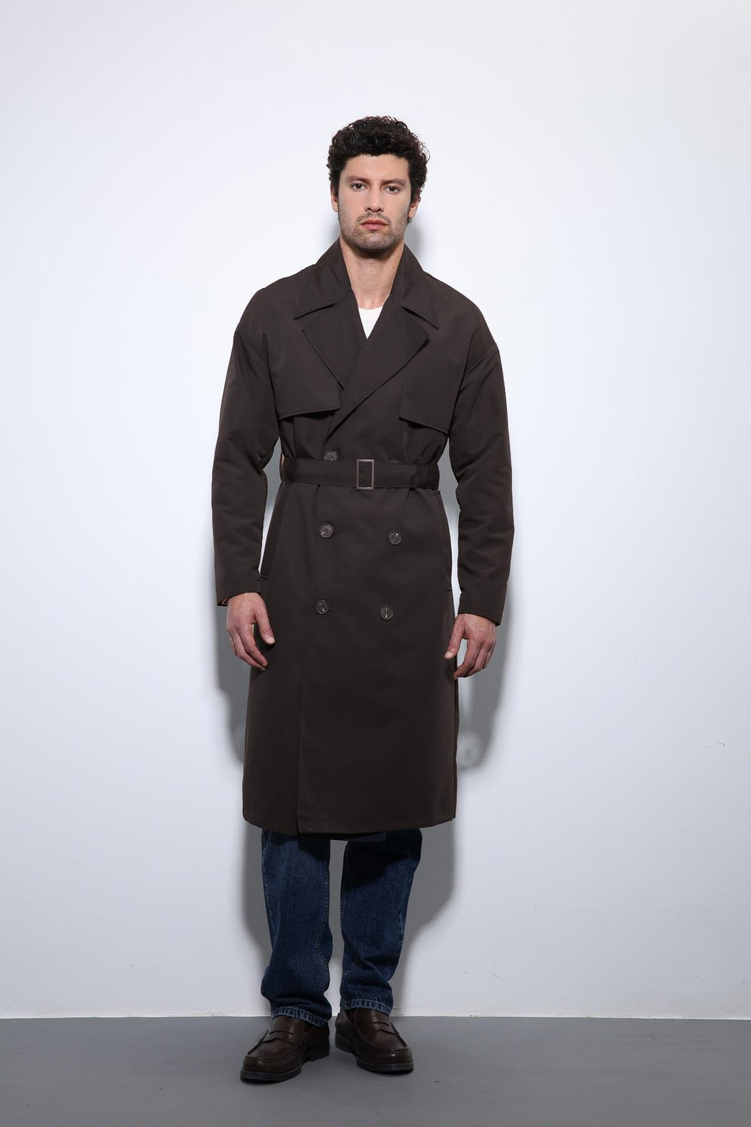 ANT Antioch Bitter Coffee Wrap Closure Belted Trench Coat - Carmen