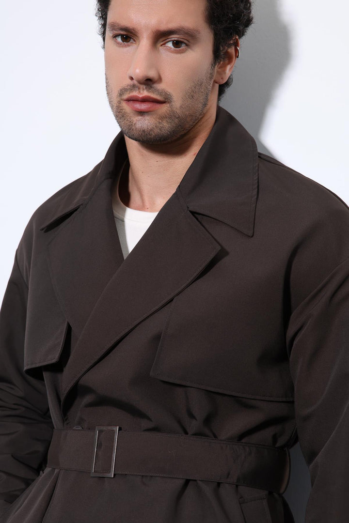 ANT Antioch Bitter Coffee Wrap Closure Belted Trench Coat - Carmen