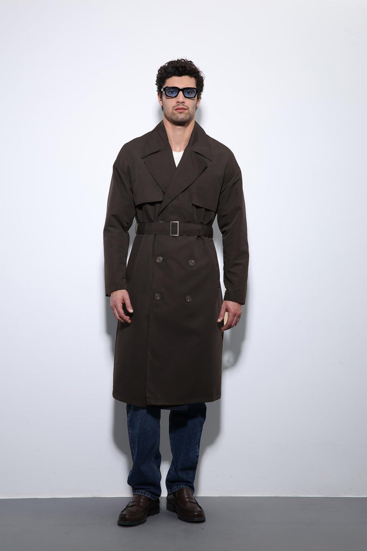 ANT Antioch Bitter Coffee Wrap Closure Belted Trench Coat - Carmen