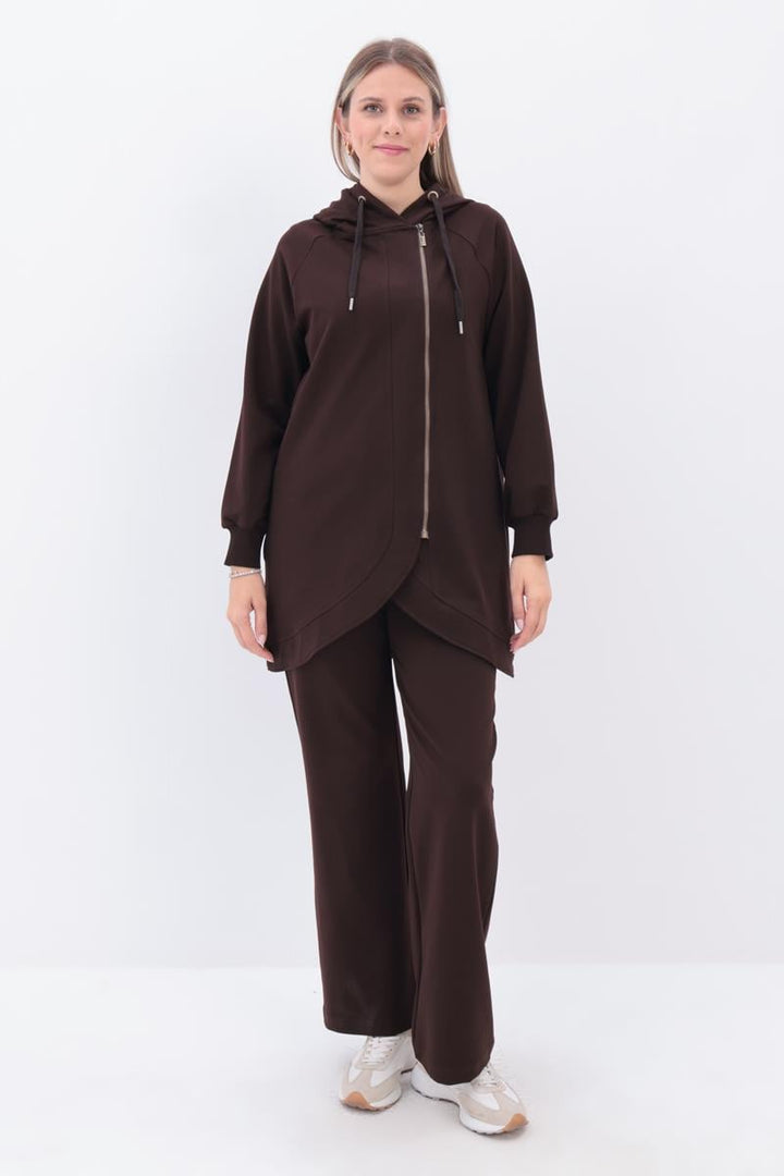 TLD Women Allday Bitter Coffee Collar Accessory Detailed Comfortable Fit Sweat Tunic - Holland