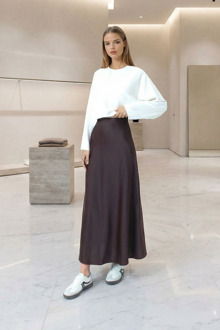 Bitter Coffee High Waisted Basic Satin Skirt BCHCA-251231 - Halle
