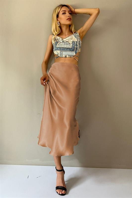 MDX Open Beige Basic Long Satin Skirt MG1409 - Cape Coral