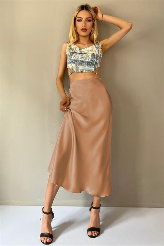 MDX Open Beige Basic Long Satin Skirt MG1409 - Cape Coral