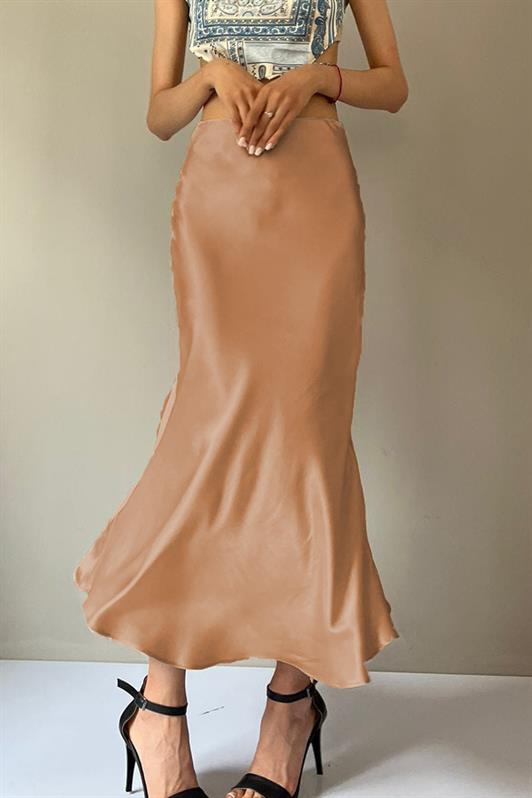 MDX Open Beige Basic Long Satin Skirt MG1409 - Cape Coral