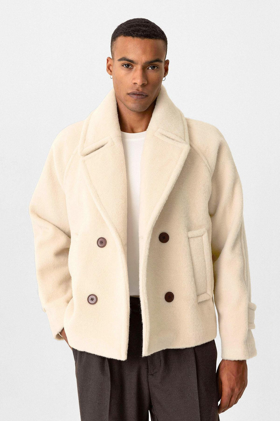 ANT Antioch Open Beige Wrap Crop Fit Men's Coat - La Presa